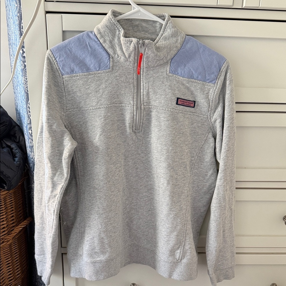 Vineyard Vines Gray and Blue Zip-Up Sweater